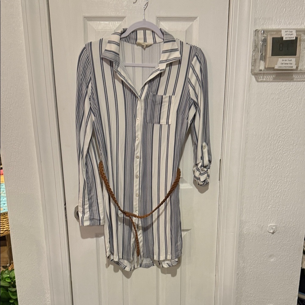 Women's Striped Blue and White Button Down Shirt